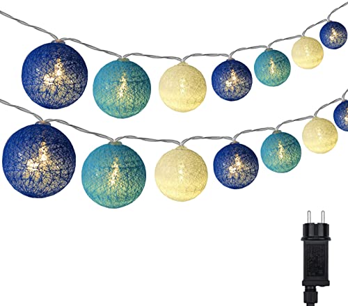 DeepDream Cotton Ball Lichterkette, 6.6m 30 LED Kugeln Lichterkette Innen Lichterkette Baumwollkugeln Lichterkette mit Stecker für Kinderzimmer, Schlafzimmer, Hochzeit, Party, Festival (Königsblau) von DeepDream