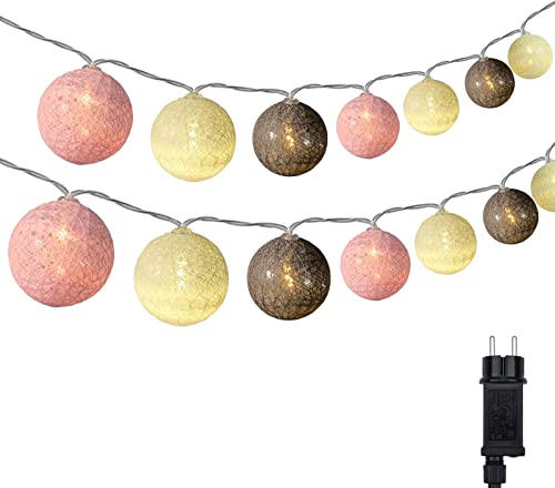 DeepDream Cotton Ball Lichterkette, 6.6m 30 LED Kugeln Lichterkette Innen Lichterkette Baumwollkugeln Lichterkette mit Stecker für Kinderzimmer, Schlafzimmer, Hochzeit, Party, Festival (Rosa) von DeepDream
