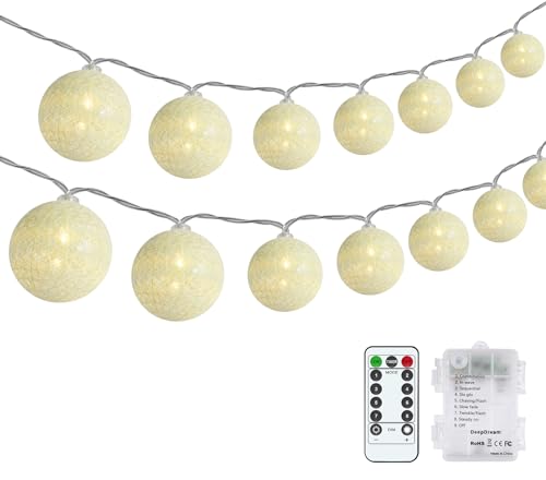 DeepDream Cotton Ball Lichterkette Batteriebetrieben, 4.5m 20 LED Kugeln Lichterkette Baumwollkugeln Lichterkette für Innen, Baby Zimmer Schlafzimmer, Hochzeit, Party, Weihnachten(Warmweiß) von DeepDream