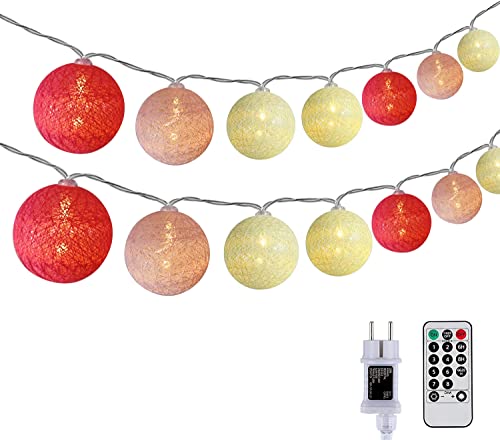 DeepDream Baumwollkugeln Lichterkette, 5M 20 LED Dimmbar Cotton Ball Lichterkette, LED Kugeln Lichterkette Innen mit Fernbedienung und Timer für Kinderzimmer Weihnachten Hochzeit Party(Mädchen Herz) von DeepDream