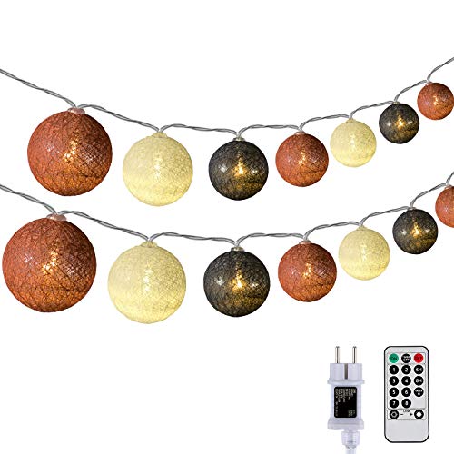 DeepDream Baumwollkugeln Lichterkette, 5M 20 LED Dimmbar Cotton Ball Lichterkette, LED Kugeln Lichterkette Innen mit Fernbedienung und Timer für Kinderzimmer Weihnachten Hochzeit Party (Braun) von DeepDream
