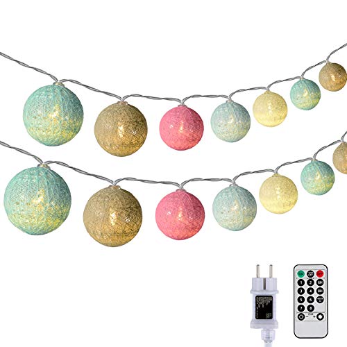 DeepDream Baumwollkugeln Lichterkette, 5M 20 LED Dimmbar Cotton Ball Lichterkette, LED Kugeln Lichterkette Innen mit Fernbedienung und Timer für Kinderzimmer Weihnachten Hochzeit Party (Bunt) von DeepDream
