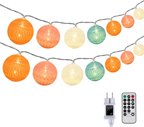 DeepDream Baumwollkugeln Lichterkette, 5M 20 LED Dimmbar Cotton Ball Lichterkette, LED Kugeln Lichterkette Innen mit Fernbedienung und Timer für Kinderzimmer Weihnachten Hochzeit Party(Orange) von DeepDream