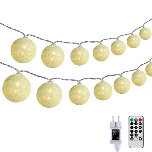 DeepDream Baumwollkugeln Lichterkette, 5M 20 LED Dimmbar Cotton Ball Lichterkette, LED Kugeln Lichterkette Innen mit Fernbedienung und Timer für Kinderzimmer Weihnachten Hochzeit Party (Warmweiß) von DeepDream