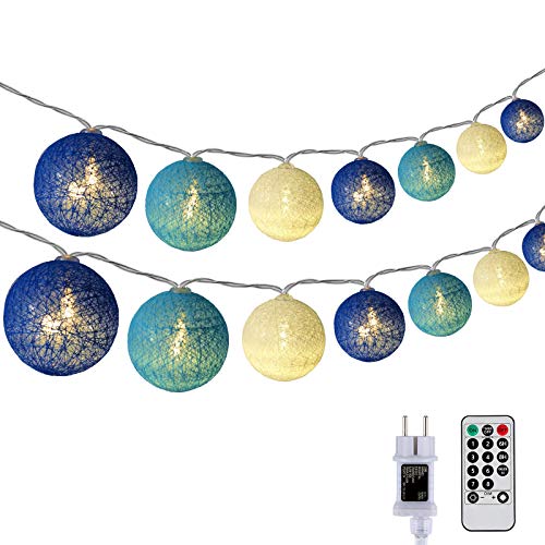 DeepDream Baumwollkugeln Lichterkette, 5M 20 LED Dimmbar Cotton Ball Lichterkette, LED Kugeln Lichterkette Innen mit Fernbedienung und Timer für Kinderzimmer Weihnachten Hochzeit Party(Königsblau) von DeepDream