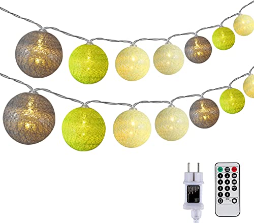 DeepDream Kugeln Lichterkette 6.6M 30 LED Cotton Ball Lichterkette Dimmbar Baumwollkugeln Lichterkette Innen Lichterkette mit Fernbedienung für Zimmer Kinderzimmer Hochzeit Party (Grüner Wald) von DeepDream