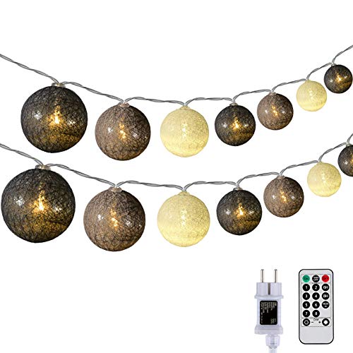 DeepDream Kugeln Lichterkette 6.6m 30 LED Cotton Ball Lichterkette Dimmbar Baumwollkugeln Lichterkette Innen Lichterkette mit Fernbedienung und Timer für Zimmer Kinderzimmer Hochzeit Party (Grau) von DeepDream