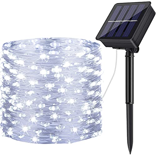 DeepDream Solar Lichterkette Aussen, 20M 200 LED 8 Modus Lichterkette Außen Wasserdicht KupferDraht Weihnachtsbeleuchtung für Garten, Balkon,Terrasse, Hochzeit, Party (KaltesWeiß) von DeepDream