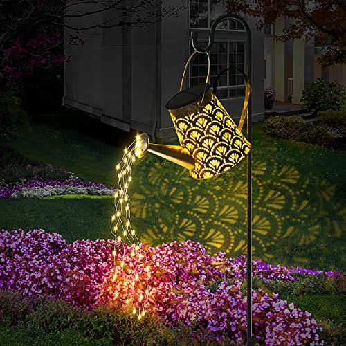 DeepDream Solar Gießkanne Lichterkette Aussen, LED Außen Solarlampen Wasserdicht Gartendeko Gießkannenlicht Lichter mit Schäferhaken, Vintage Lichterkette Aussen für Garten Hofweg Balkon Terrasse von DeepDream