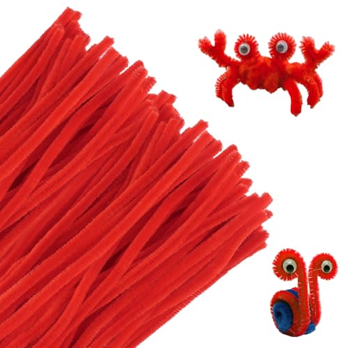 100 Stück Pfeifenreiniger Zum Basteln, Rot Chenilledraht, 30CM Biegeplüsch Set, Pipe Cleaner für Kinder Zum Basteln und Kreative DIY-Dekoration von Deepton