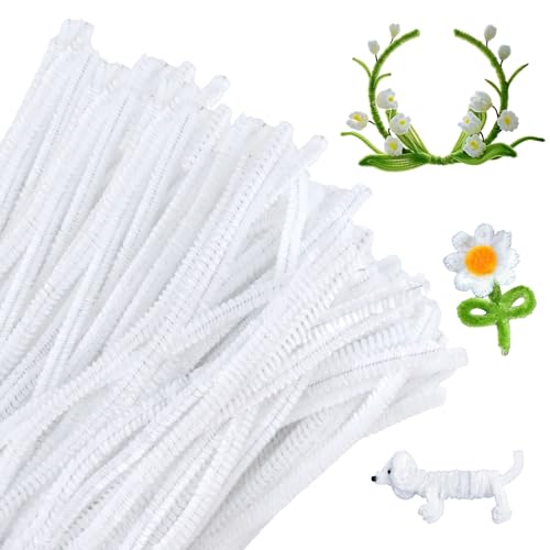 100 Stück Pfeifenreiniger Zum Basteln, Weiß Chenilledraht, 30cm Biegeplüsch Set, Pipe Cleaner für Kinder Zum Basteln und Kreative DIY Deko von Deepton