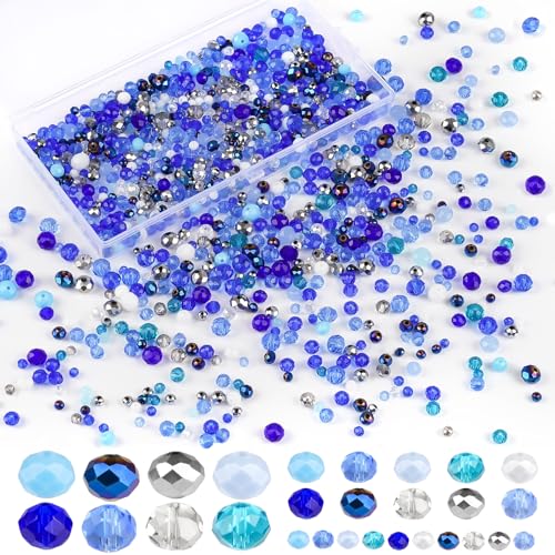 1000 Stück Facettierte Blaue Perlen, 4mm 6mm 8mm Glasperlen zum Auffädeln, Kristall Facettierte Glasperlen für Armbänder, Rondelle Kügelchen mit Kasten für DIY Halsketten, Armbänder, Ohrringe 1000 Stück Facettierte Blaue Perlen, 4mm 6mm 8mm Glasperlen zum Auffädeln, Kristall Facettierte Glasperlen für Armbänder, Rondelle Kügelchen mit Kasten für DIY Halsketten, Armbänder, Ohrringe von Deepton