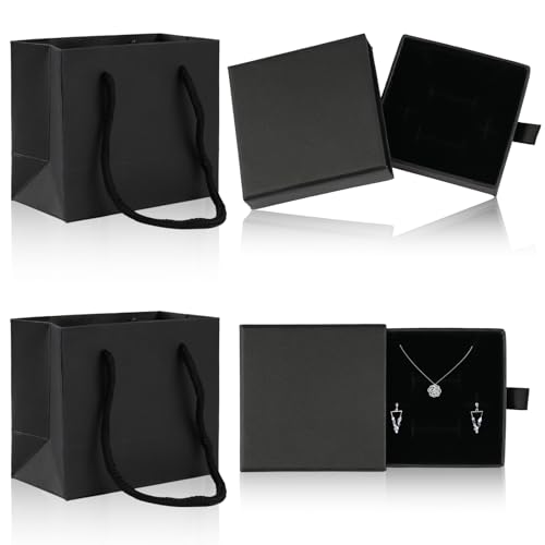 Schmuck Geschenkbox, 2 Stück Schmuckbox, Schmuckschatulle mit 2 Stück Geschenktasche, Schmuck Box, Schmuckbox Klein, Schmuckschachtel für Halskette Ring Geschenke Display Weihnachten von Deepton