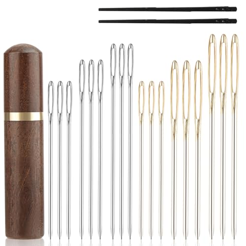 20 Stück Nähnadeln mit Großem Öhr, Sticknadeln Stahl Stumpf und Scharf, Stopfnadeln mit Großem Öhr, Ledernadel mit 1 Holzkoffer, für Handnähen und Garnstricken 20 Stück Nähnadeln mit Großem Öhr, Sticknadeln Stahl Stumpf und Scharf, Stopfnadeln mit Großem Öhr, Ledernadel mit 1 Holzkoffer, für Handnähen und Garnstricken von Deepton