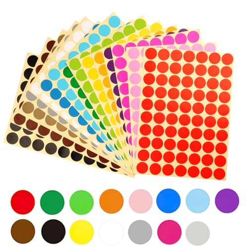 2100 Stück Klebepunkte, Aufkleber Rund, Klebepunkte Bunt, 15 Farben Aufkleber Punkte, 19mm Runde Punktaufkleber, Farbkodierung Etiketten Markierungspunkte, Sticker Punkte für Büro, Zuhause, Schule 2100 Stück Klebepunkte, Aufkleber Rund, Klebepunkte Bunt, 15 Farben Aufkleber Punkte, 19mm Runde Punktaufkleber, Farbkodierung Etiketten Markierungspunkte, Sticker Punkte für Büro, Zuhause, Schule von Deepton