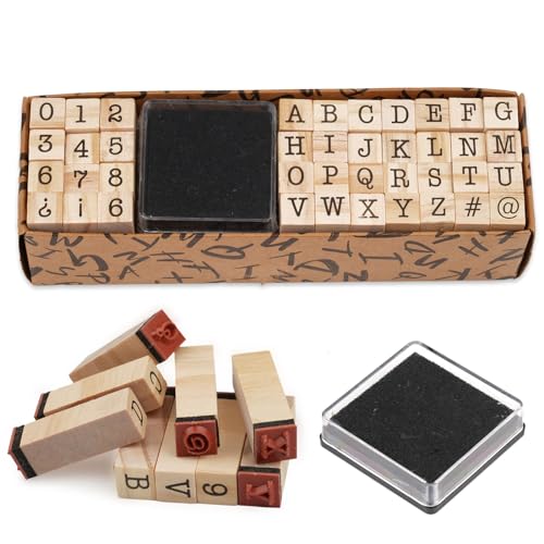 40 Stück Buchstaben Stempel, Stempel Buchstaben aus Holz, Holzstempel mit Stempelkissen, Buchstaben, Zahlen und Symbole Stempel Set, Mini Stempel für DIY Basteln Tagebuch Handwerk Geschenk von Deepton