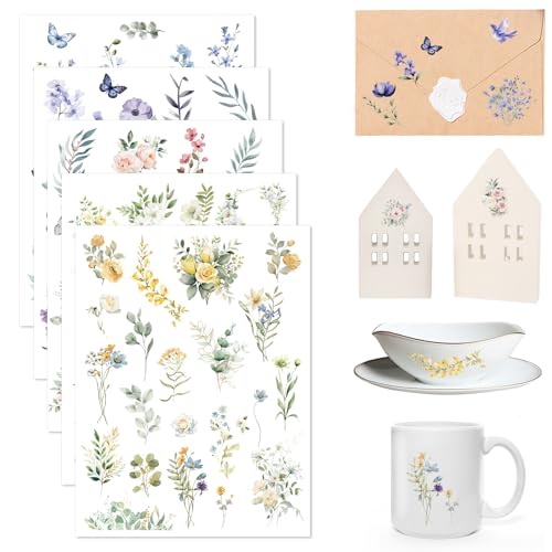 5 Blatt Rub On Sticker, Blumen Transferaufkleber, Scrapbooking Sticker, Frühling Pflanzen Aufkleber, Rub Ons Flowers, für Glas, Holz, Fotoalbum, Album, Journals, DIY Deko 5 Blatt Rub On Sticker, Blumen Transferaufkleber, Scrapbooking Sticker, Frühling Pflanzen Aufkleber, Rub Ons Flowers, für Glas, Holz, Fotoalbum, Album, Journals, DIY Deko von Deepton