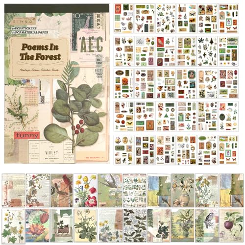 500 Stück/50 Blatt Scrapbooking Sticker Set, Scrapbook Stickers Aesthetic, Scrapbook Zubehör, Vintage Sticker, Washi Aufkleber, Stickers für Sammelalbum, DIY Fotoalbum, Tagebuch Notizbuch(Grün) von Deepton