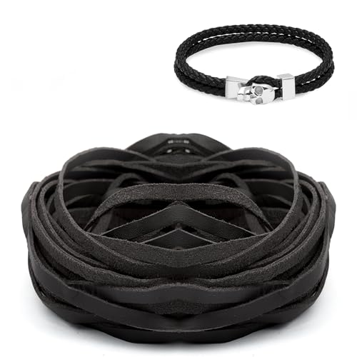 Deepton 10m Lederband 5mm Breit, Flach Lederriemen, Braun Lederbänder Meterware, Weiches Lederstreifen, Leder für DIY-Handwerk Gürtel Armband Schmuckherstellung Kissen (Schwarz) von Deepton