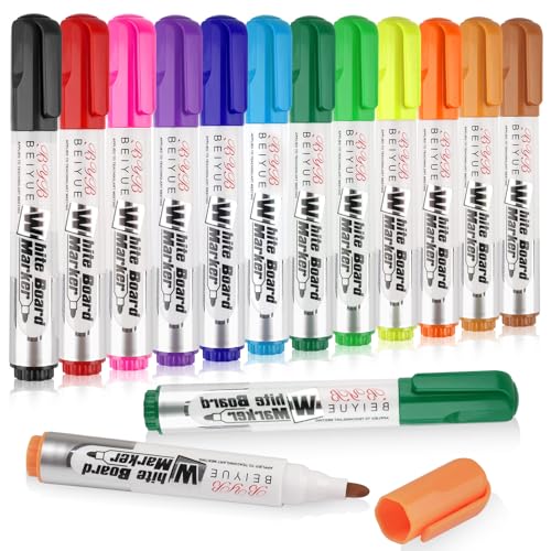 Deepton 12 Farben Whiteboard Marker, Whiteboard Stifte Abwischbar, 3mm Kreidestifte für Tafel Abwaschbar, Non Permanent Dry Erase Marker, White Board Marker Pens für Schule, Büro, Fenster von Deepton