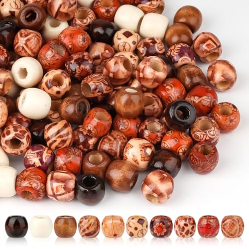 Deepton 300 Stück Holzperlen zum Auffädeln, 10mm Holzkugeln mit Loch, Makramee Holzperlen Großes Loch, Holzperlen Natur, Muster Gemalt Perlen Holz für Dreadlocks Makramee Armband Basteln Deepton 300 Stück Holzperlen zum Auffädeln, 10mm Holzkugeln mit Loch, Makramee Holzperlen Großes Loch, Holzperlen Natur, Muster Gemalt Perlen Holz für Dreadlocks Makramee Armband Basteln von Deepton