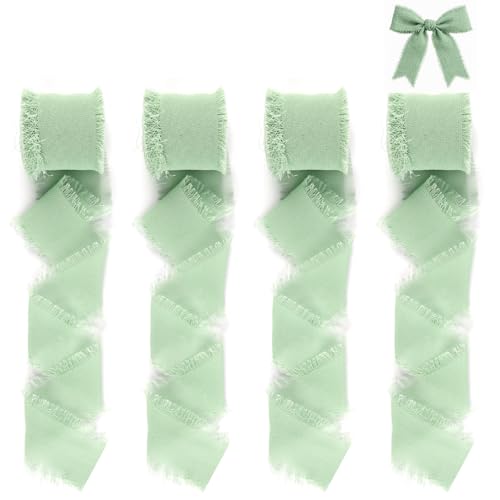 4 Schleifenband Grün, 4cm x 5m Geschenkband Breit, Satinband Eukalyptus Grün Chiffonband, Dekoband Satinbänder für Geschenkverpackung, Hochzeitsdekoration, Schleifenherstellung, DIY-Haarschmuck von Deepton
