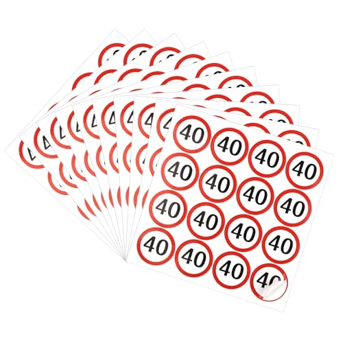 Deepton 40er Geburtstag Frauen Mann, 160 Stk Verkehrsschild 40 Sticker Geburtstag, Deko 40. Geburtstag, Geburtstagsdeko Aufkleber, Rot/Weiß Runde Aufkleber für 40er Jubiläum Party Geschenk von Deepton