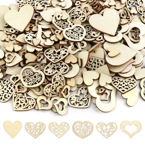 Deepton 510 Stück Holzherzen Deko, Klein Herzen Holzdeko, Holzherzen zum Basteln, DIY Hochzeitsdeko Tisch, Streudeko Tischdeko für Ostern, Handwerk, Geschenk von Deepton