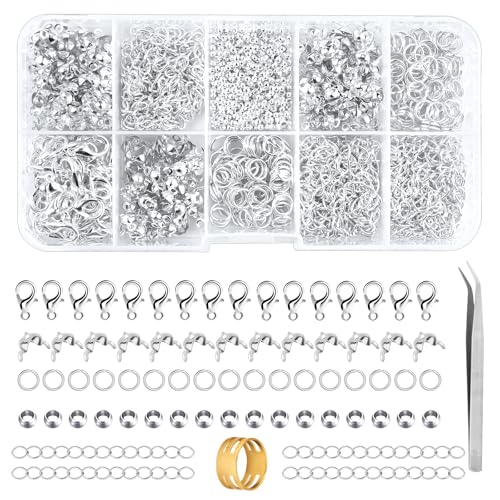 Deepton 902 Stück Verschlüsse für Armbänder, Quetschperlen, Schmuckherstellung Set, Kettenverschluss Silber, Biegeringe, Kettenverlängerung, Quetschkalotten, mit Pinzette Ösenöffner Etui Deepton 902 Stück Verschlüsse für Armbänder, Quetschperlen, Schmuckherstellung Set, Kettenverschluss Silber, Biegeringe, Kettenverlängerung, Quetschkalotten, mit Pinzette Ösenöffner Etui von Deepton