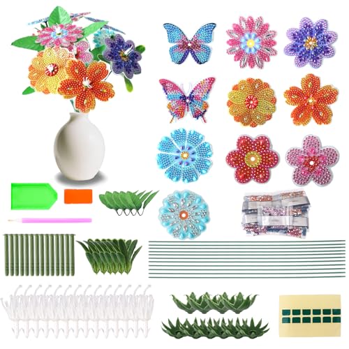 Deepton Diamond Painting Blumen Schmetterling Set, 10 Stück Diamond Painting Bastelset Kinder Mädchen 6 7 8 9 10 Jahre, Diamontpating Kinder für Garten Balkon Deko Geburtstagsgeschenk von Deepton