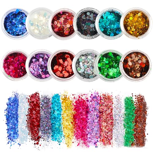 Deepton Glitzer Basteln, 12 Farben Glitzerpulver zum Basteln, Festival Glitzer Gesicht für Festliche Verkleidungen, Glitter für Körper Nägel Augen Lippen Haare Make Up Pailletten und Zubehör Deepton Glitzer Basteln, 12 Farben Glitzerpulver zum Basteln, Festival Glitzer Gesicht für Festliche Verkleidungen, Glitter für Körper Nägel Augen Lippen Haare Make Up Pailletten und Zubehör von Deepton