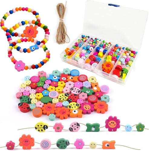 Deepton Holzperlen zum Auffädeln, Holzperlen Bunt, Perlen zum Auffädeln Kinder ab 2 3 4 Jahre, Perlen Set Kinder, Etwa 400 Stück Bastelperlen für DIY Armbänder Schmuck Halsketten Deepton Holzperlen zum Auffädeln, Holzperlen Bunt, Perlen zum Auffädeln Kinder ab 2 3 4 Jahre, Perlen Set Kinder, Etwa 400 Stück Bastelperlen für DIY Armbänder Schmuck Halsketten von Deepton