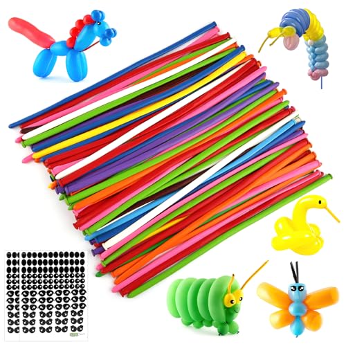 Deepton Modellierballons, 200 Stück Luftballons Lang Formbar, Luftballons Tiere Formen mit 4 Aufkleber, Lange Luftballons zum Formen, Bunt Ballons für Party, Hochzeit, Geburtstag Dekoration von Deepton