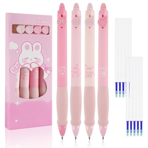 Deepton Radierbarer Kugelschreiber, 4 Stück Radierbarer Tintenroller, Blau Radierbare Stifte, Kugelschreiber Radierbar, Erasable Pen, Gelstifte Radierbar mit 10 Ersatzminen (0,5mm, Rosa) von Deepton