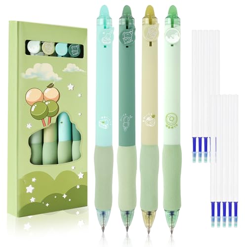 Deepton Radierbarer Kugelschreiber, 4 Stück Radierbarer Tintenroller, Blau Radierbare Stifte, Kugelschreiber Radierbar, Erasable Pen, Gelstifte Radierbar mit 10 Ersatzminen (0,5mm, Grün) von Deepton