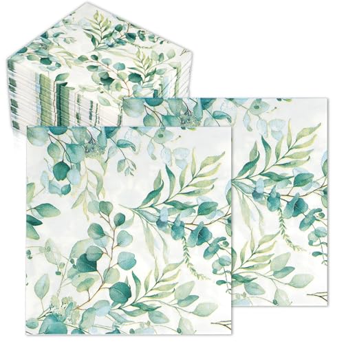 Deepton Servietten Eukalyptus Grün, 60 Stück Servietten Grün, 2 Lagige Vintage Eukalyptus Papierserviette für Geburtstag Garten Hochzeit Party Tischdekoration (33x33cm) von Deepton