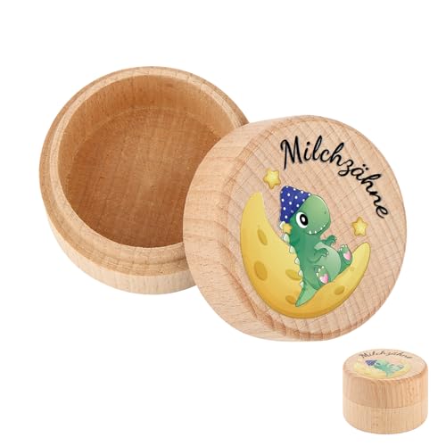 Deepton Zahndose Milchzähne Jungen Mädchen, Milchzahndose Holz, Zahnbox Zahnfee Zähnchen Geschenkideen zu Taufe und Geburtstag Geschenke für Neue Eltern (Dinosaurier) von Deepton