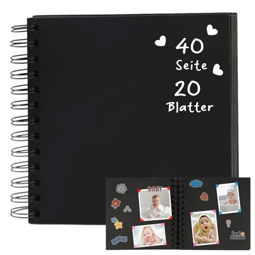 Fotoalbum Zum Selbstgestalten 17x17cm, 20 Blätter Kraftpapier Scrapbook Set, Kreative und Persönliche Fotoalbum zum Einkleben, Spiralalbum für Baby Familie Jahrestag Geburtstag Valentinstag (Schwarz) von Deepton