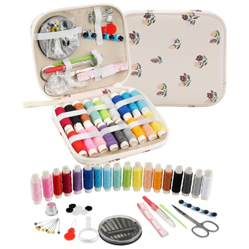 Nähset mit Blumendruck, tragbare Nadel, Nähgarn-Set mit Reißverschluss-Nähetui, professionelles Nähset für Erwachsene, Großbritannien, Reisen, Zuhause, Nähzubehör für Notfallreparaturen, den täglichen von Deepton