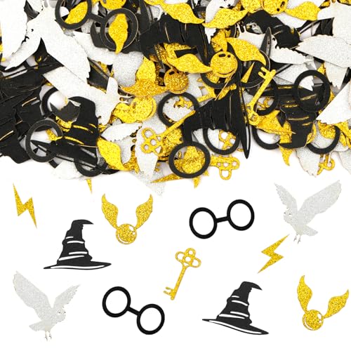 180 Stück Glitter Magier Konfetti, Wizard Tischdeko Geburtstag, Wizard Tischdeko, Magic Theme Confetti, Silber Schwarz Gold Konfetti für Geburtstag Party Supplies von Deepton