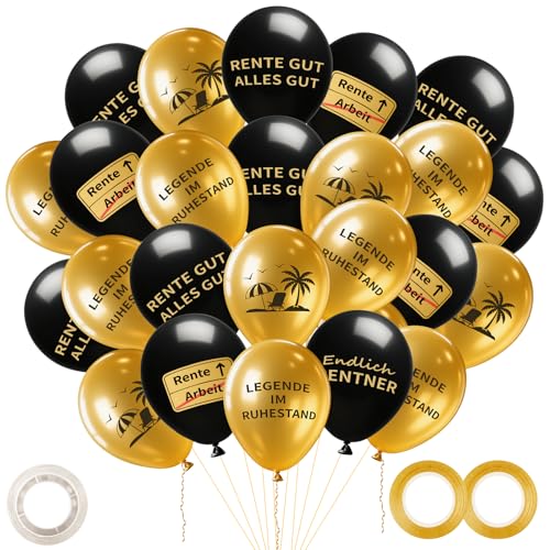 24 Stück Rente Luftballons Deko, Helium Ballons Ruhestand Deko, Endlich Rentner Luftballons Set, für Männer Frauen Renteneintritt Pensionierung Party Abschiedsfeier,Schwarz & Gold von Deepton
