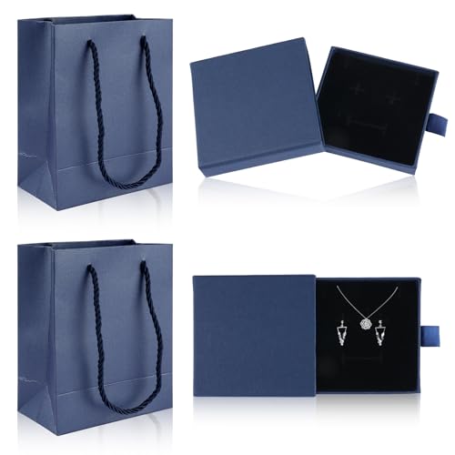 Schmuck Geschenkbox, 2 Stück Schmuckbox, Schmuckschatulle mit 2 Stück Geschenktasche, Schmuck Box, Schmuckbox Klein, Schmuckschachtel für Halskette Ring Geschenke Display Weihnachten von Deepton