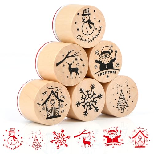 Stempel Weihnachten Kinder, 6 Stück Holz Weihnachtsstempel Set, Runde Holzstempel für Kinder & Erwachsene zum Basteln, Karten, Scrapbooking & Geschenkpapier Stempel Weihnachten Kinder, 6 Stück Holz Weihnachtsstempel Set, Runde Holzstempel für Kinder & Erwachsene zum Basteln, Karten, Scrapbooking & Geschenkpapier von Deepton