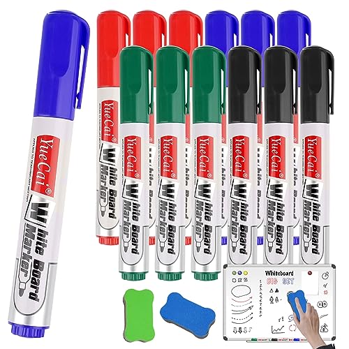 Deepton Whiteboard Marker, 12 Stück 4 Farben Whiteboard Stifte Abwischbar, Non Permanent Dry Erase Marker, White Board Marker Pens für Schule, Büro, Zuhause - Rundspitze 3mm von Deepton