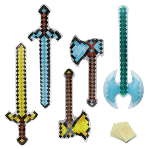 Deermon Aufblasbare Waffenschwerter aus PVC, einzigartiges Pixel-Thema, große Größe, Axt, Beil, Partyzubehör, lustiges wiederverwendbares Party-Pool-Waffen-Spielzeug, Geschenke für Kinder mit von Deermon