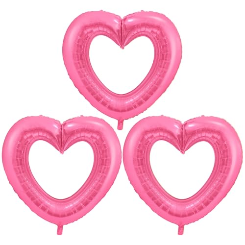Deermon Große hohle 40 Zoll Hot Pink Herz Aluminium Luftballons, Romantische Liebe Valentinstag Big Heart Ballons für Jahrestag Hochzeit Geburtstag Muttertag Babyparty Brautparty Dekoration von Deermon
