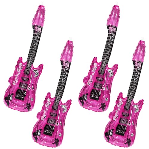 Deermon Pinker cooler Rock-Disco-Gitarrenballon, 4 Stück, Musikinstrument, Gitarre, Aluminiumfolien-Ballons mit Glocke, für Babyparty, Geburtstag, Musikthema, Hochzeit, Sänger, Party, Dekoration von Deermon
