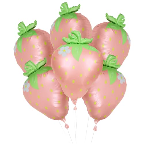 Deermon Süßer Frucht-Cartoon-Erdbeer-Folienballon, mattes Rosa, Frühling-Sommer-Thema, Picknick-Beeren-Ballons für Babyparty, Hochzeit, Valentinstag, Geschlechtsoffenbarung, Geburtstagsparty von Deermon