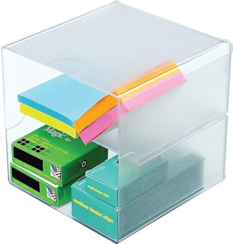 Deflecto Aufbewahrungsbox Cube, 2 Fächer, 153 x 153 x 153 mm, aus glasklarem Polystyrol, erweiterbar, Bürozubehör, Büroklammern, Notiz-Box von Deflecto