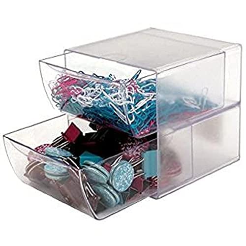Deflecto Aufbewahrungsbox Cube, 2 Schubladen, 153 x 153 x 183 mm, aus glasklarem Polystyrol, erweiterbar, Bürozubehör, Büroklammern von Deflecto